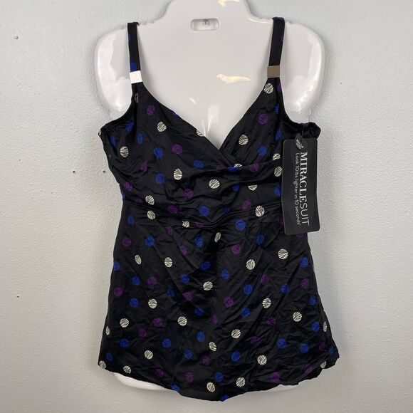 NWT Miracle Suit polka Dot Tankini Swim Top Size F/E 36DD - Picture 1 of 6